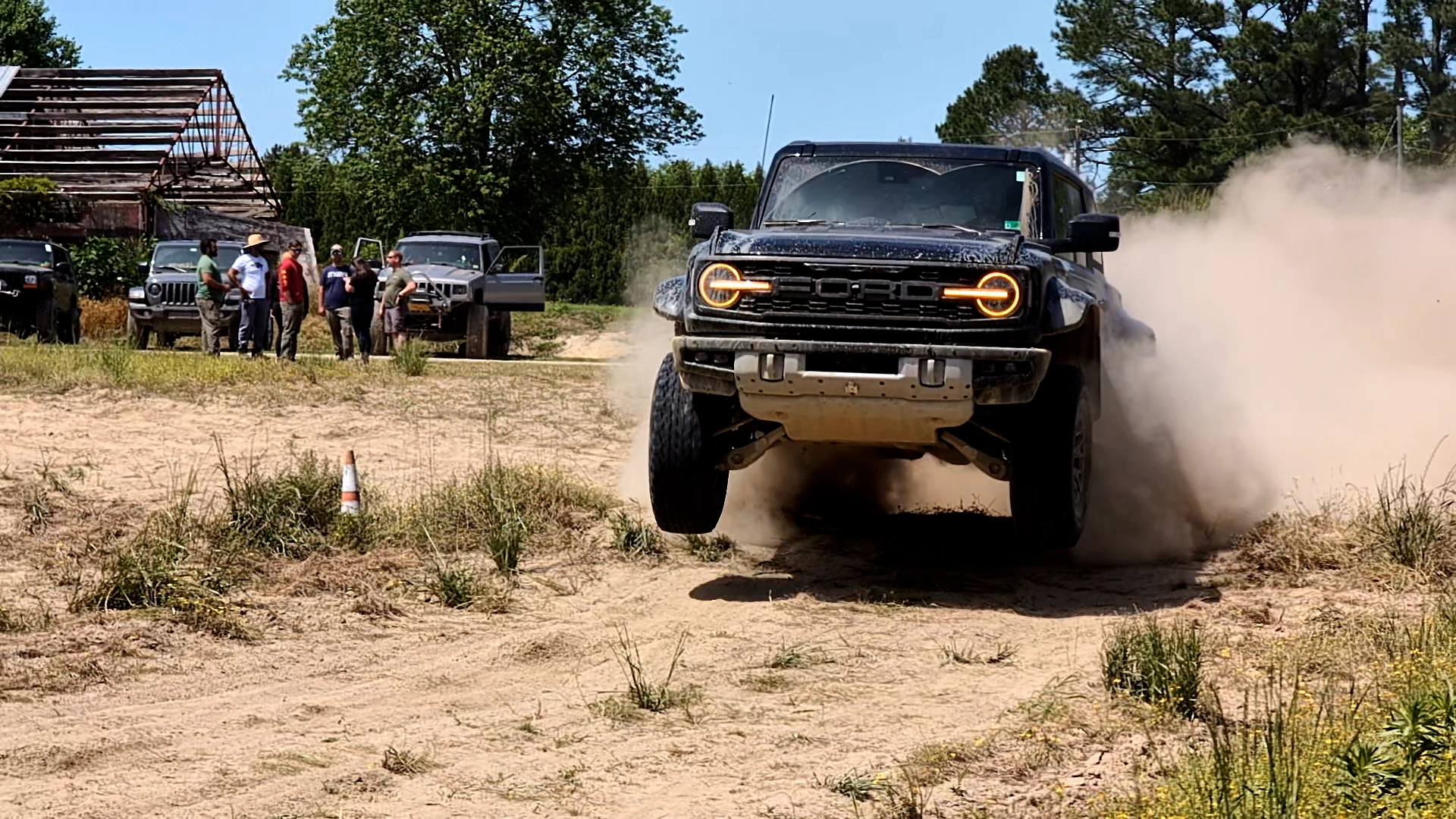 Ford Bronco Raptor hitting a whoop on the trail